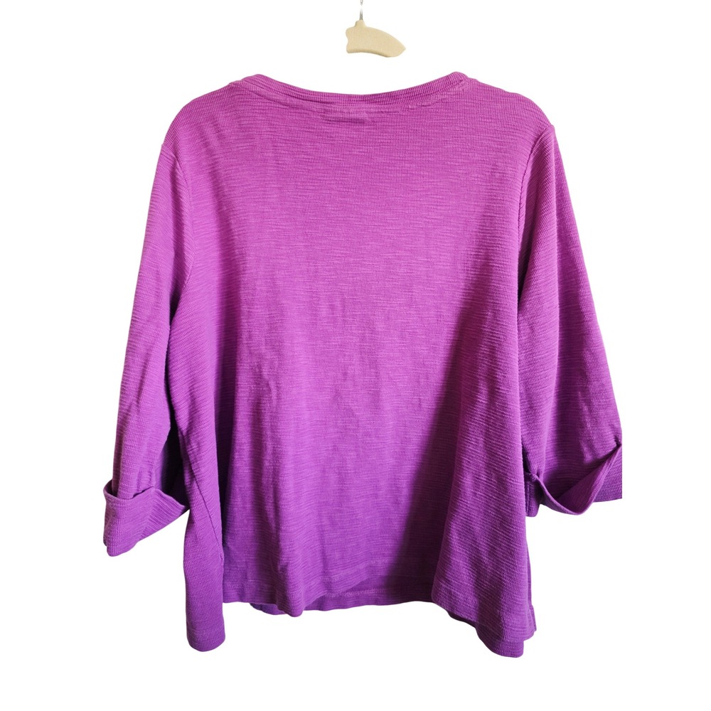 J Jill 2X Purple Textured Henley Shirt 3/4 Sleeve Women's Waffle Weave Cotton - Picture 4 of 8
